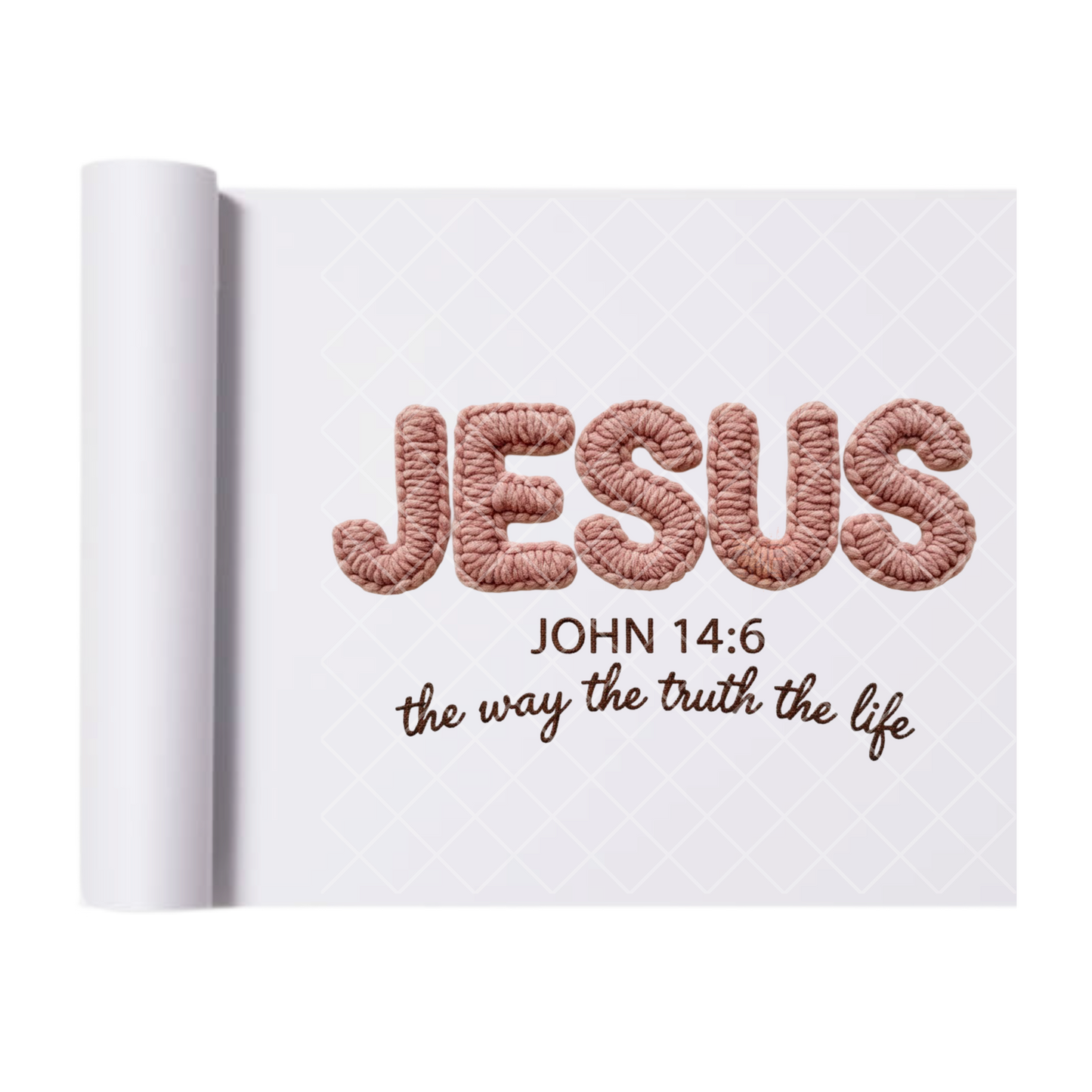 Jesus John 14:6 Faux Crochet - Direct-To-Film Heat Transfer for T-Shirts, Cotton, Polyester & Blends - High-Quality Print