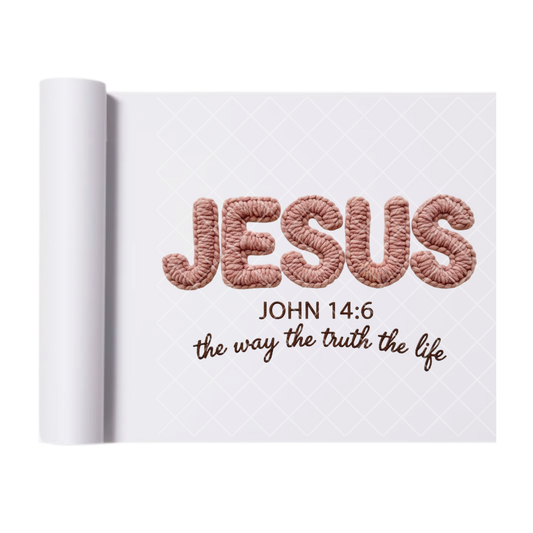 Jesus John 14:6 Faux Crochet - Direct-To-Film Heat Transfer for T-Shirts, Cotton, Polyester & Blends - High-Quality Print