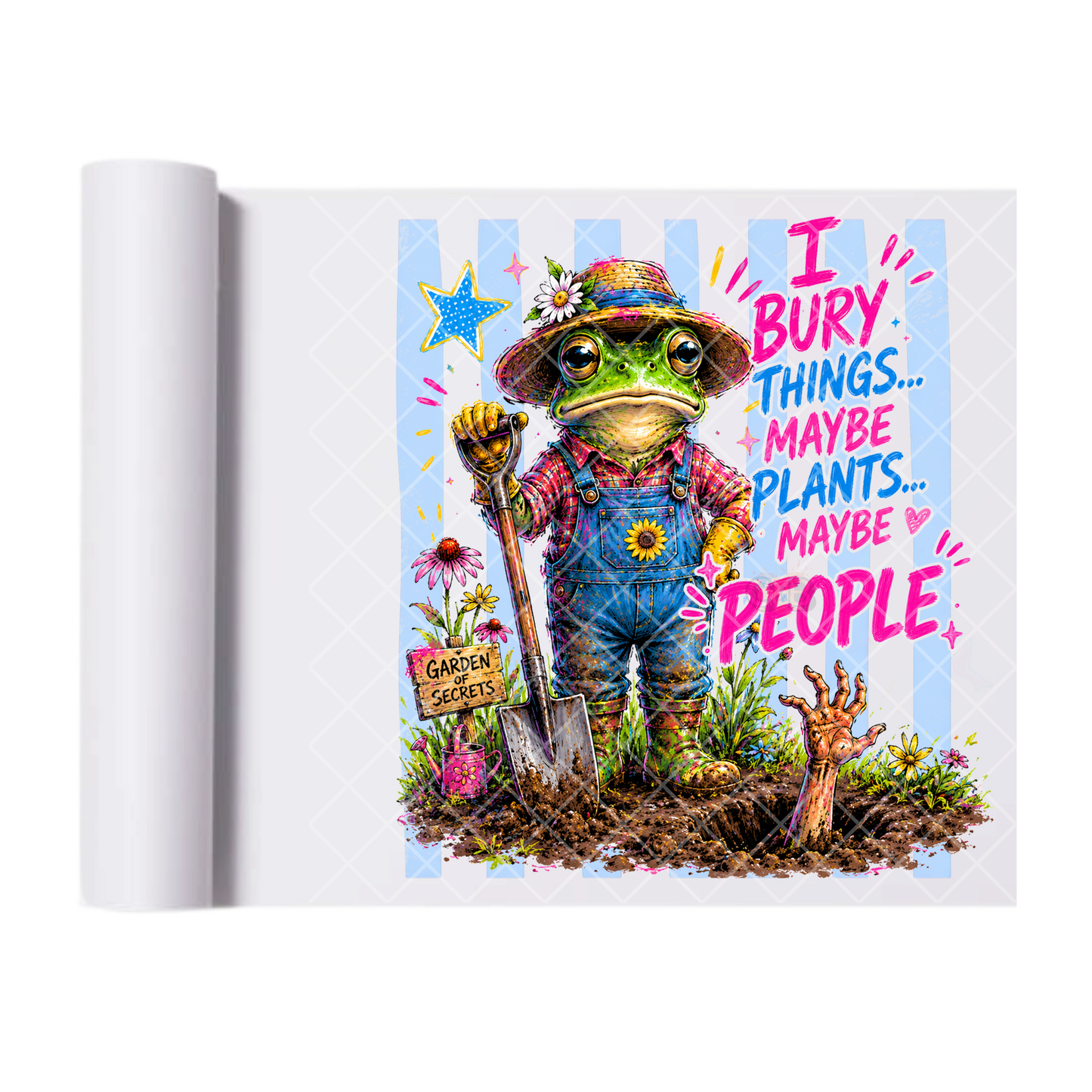 I Bury Things Frog - Direct Transfer Print, Ready To Press For T-Shirts, Cotton, Polyester & Blends - Tshirt Business Quality