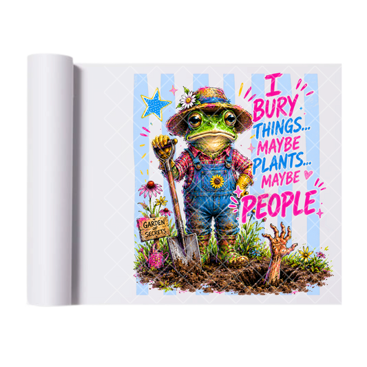 I Bury Things Frog - Direct Transfer Print, Ready To Press For T-Shirts, Cotton, Polyester & Blends - Tshirt Business Quality