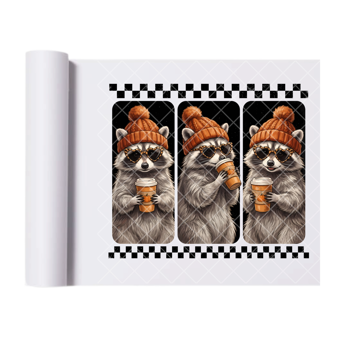 Cozy Raccoon with Beanie - Ready To Press Print Transfer for Apparel, Cotton, Polyester & Blends - High-Quality Print- Commercial Grade