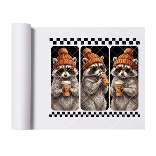 Cozy Raccoon with Beanie - Ready To Press Print Transfer for Apparel, Cotton, Polyester & Blends - High-Quality Print- Commercial Grade