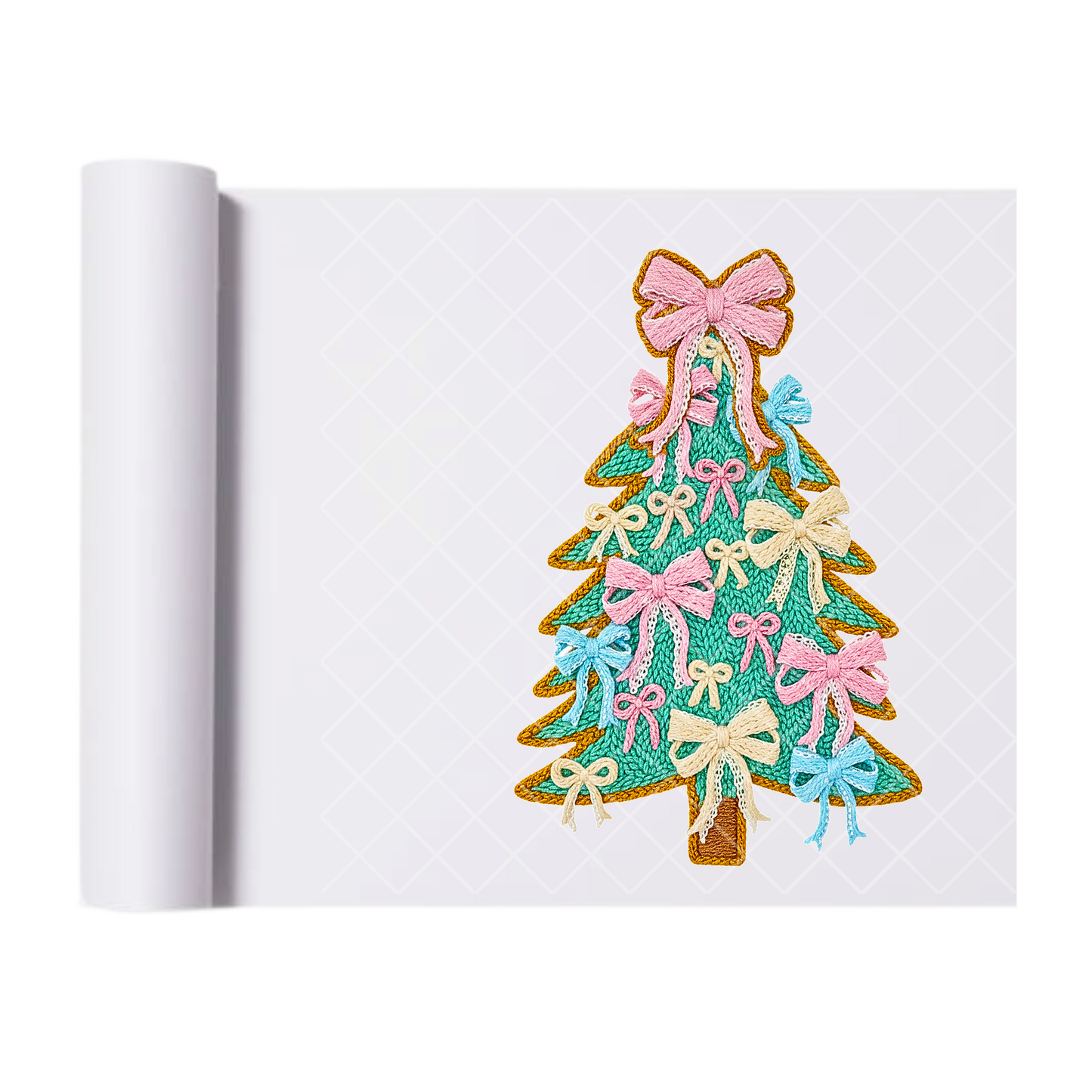 Bow Christmas Tree Faux Stitch - Direct-To-Film Heat Transfer for T-Shirts, Cotton, Polyester & Blends - High-Quality Print