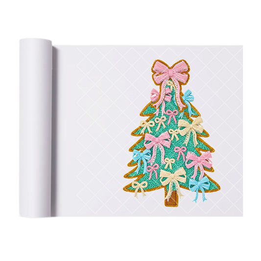 Bow Christmas Tree Faux Stitch - Direct-To-Film Heat Transfer for T-Shirts, Cotton, Polyester & Blends - High-Quality Print