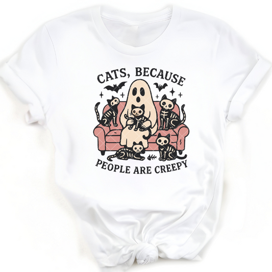 Cats because people are creepy - Premium Graphic T-Shirt for Casual Wear