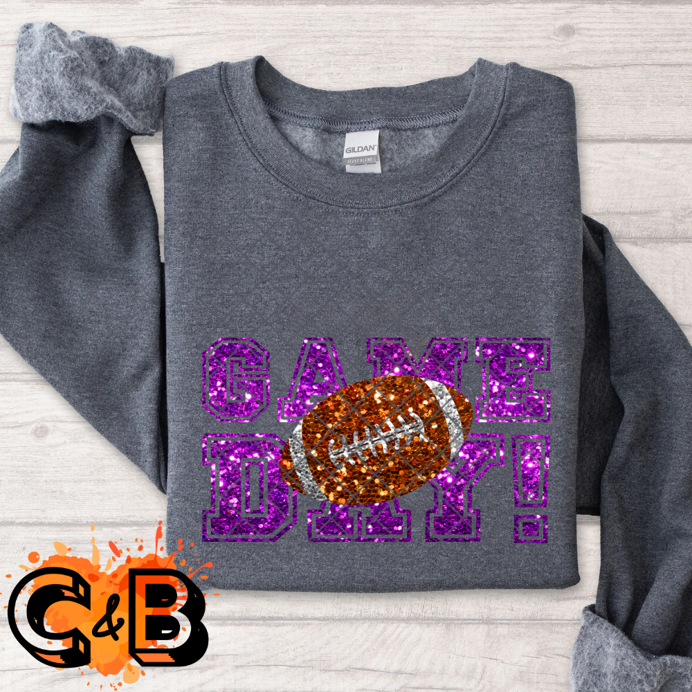 Glitter game day football purple font PNG