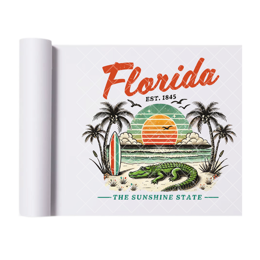 Florida Sunshine State Crocodile - Direct Print Film Transfer for Trendy T-Shirts, Cotton, Polyester & Blends - High-Quality Print