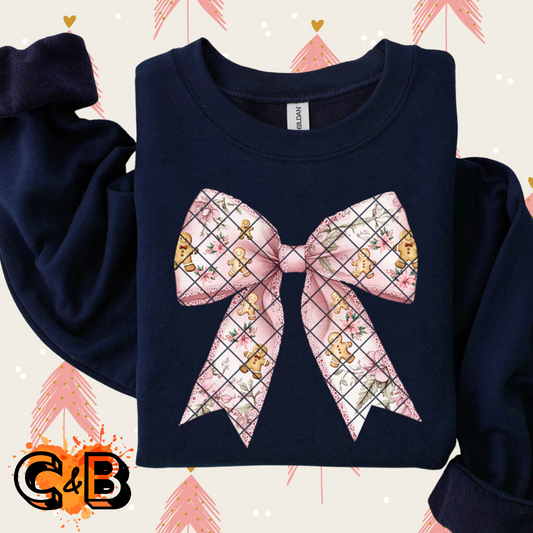 Pink Gingerbread Man Bow T-Shirt