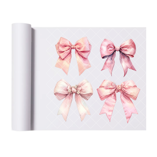 4 Pink Bows - Direct Print Film Transfer for Trendy T-Shirts, Cotton, Polyester & Blends - High-Quality Print