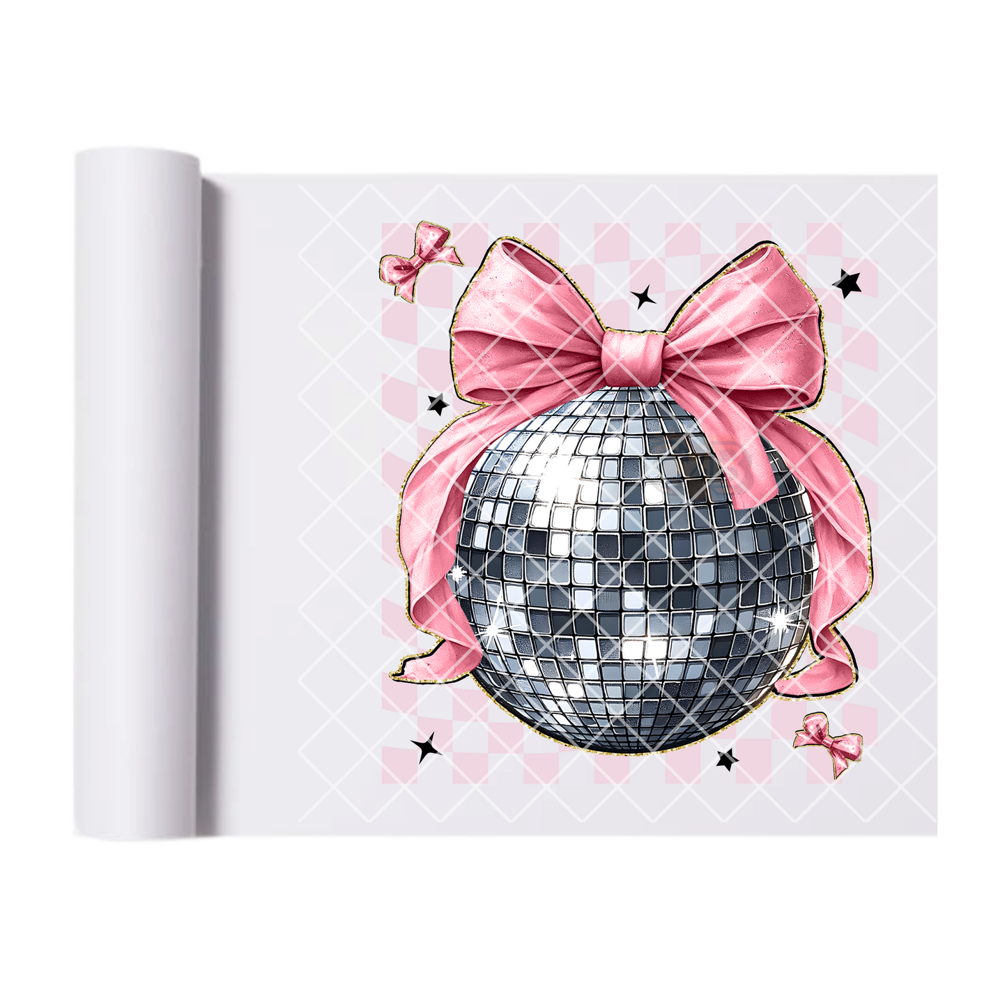 Large disco ball with pink bow film t shirt transfer