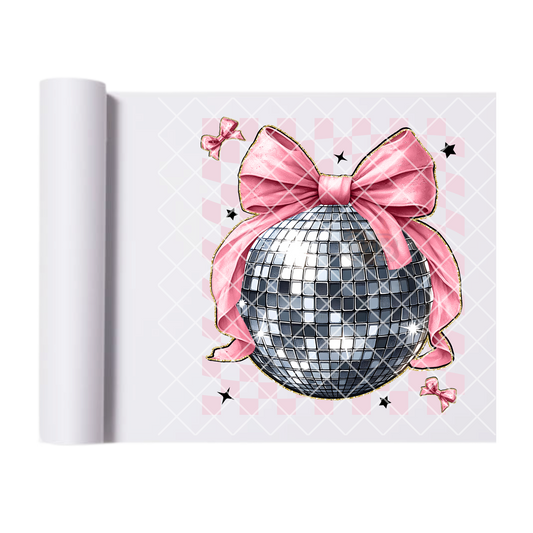 Large disco ball with pink bow film t shirt transfer