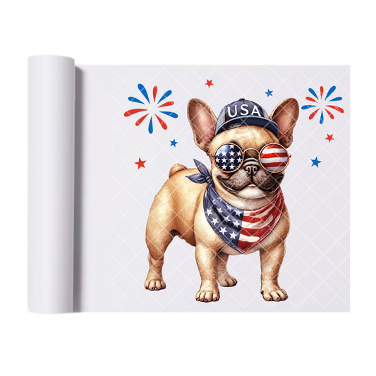 Patriotic Frenchie USA Top - Direct Print Film Transfer for Trendy T-Shirts, Cotton, Polyester & Blends - High-Quality Print