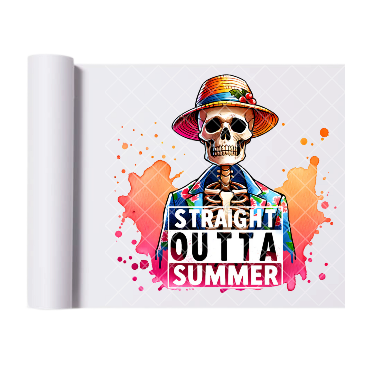 Watercolor Stright Outta Summer Skelly - Direct Print Film Transfer for T-Shirts, Cotton, Polyester & Blends - High-Quality Print