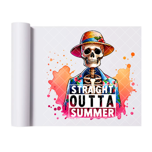 Watercolor Stright Outta Summer Skelly - Direct Print Film Transfer for T-Shirts, Cotton, Polyester & Blends - High-Quality Print