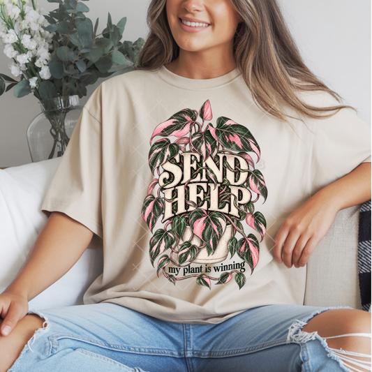 Send Help My Plant Is Winning Pink Princess Philodendron - Premium Graphic T-Shirt for Casual Wear