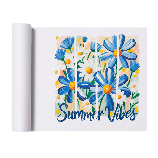 Blue Floral Summer Vibes - Direct Print Film Transfer for Trendy T-Shirts, Cotton, Polyester & Blends - High-Quality Print