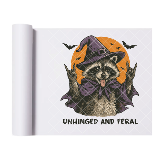 Unhinged Raccoon - Ready To Press Print Transfer for Apparel, Cotton, Polyester & Blends - High-Quality Print- Commercial Grade