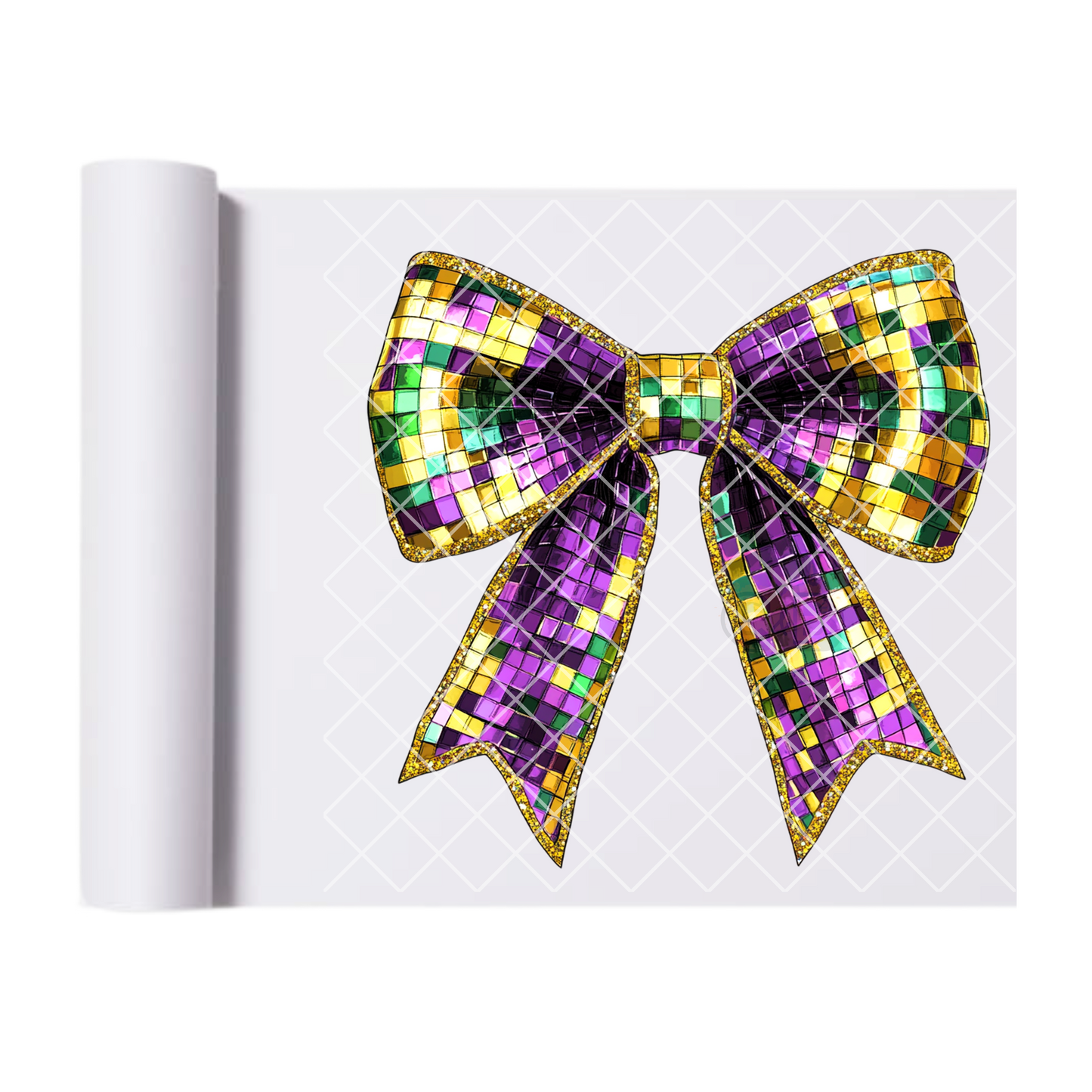 Mardi Gras bow with disco tile DTF film t shirt transfer