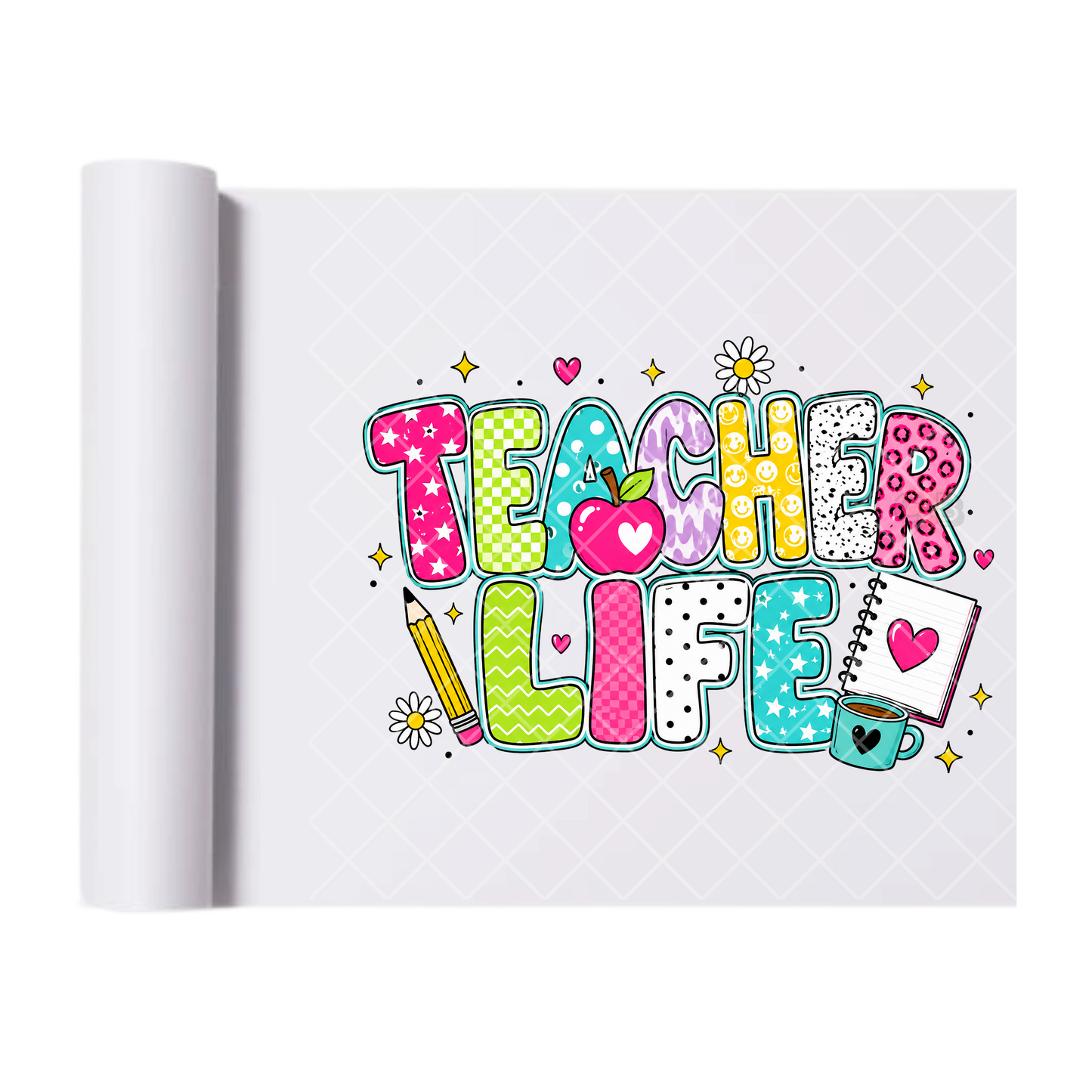 Teacher Life Multi Colors - Direct Print Film Transfer for T-Shirts, Cotton, Polyester & Blends - High-Quality Print
