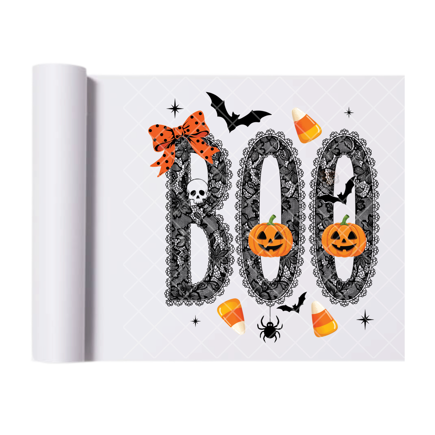 Lace Boo Halloween - Ready To Press Print Transfer for Apparel, Cotton, Polyester & Blends - High-Quality Print- Commercial Grade