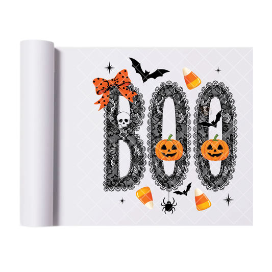 Lace Boo Halloween - Ready To Press Print Transfer for Apparel, Cotton, Polyester & Blends - High-Quality Print- Commercial Grade