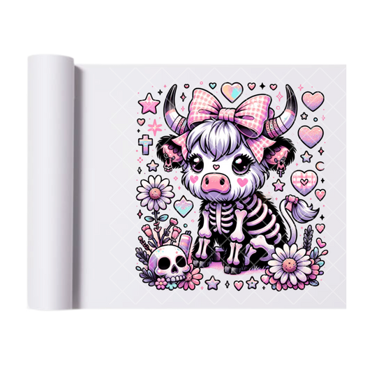 Pink Bow Steer Halloween - Ready To Press Print Transfer for Apparel, Cotton, Polyester & Blends - High-Quality Print- Commercial Grade