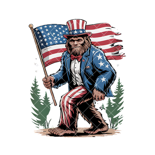 Bigfoot Carrying American Flag PNG