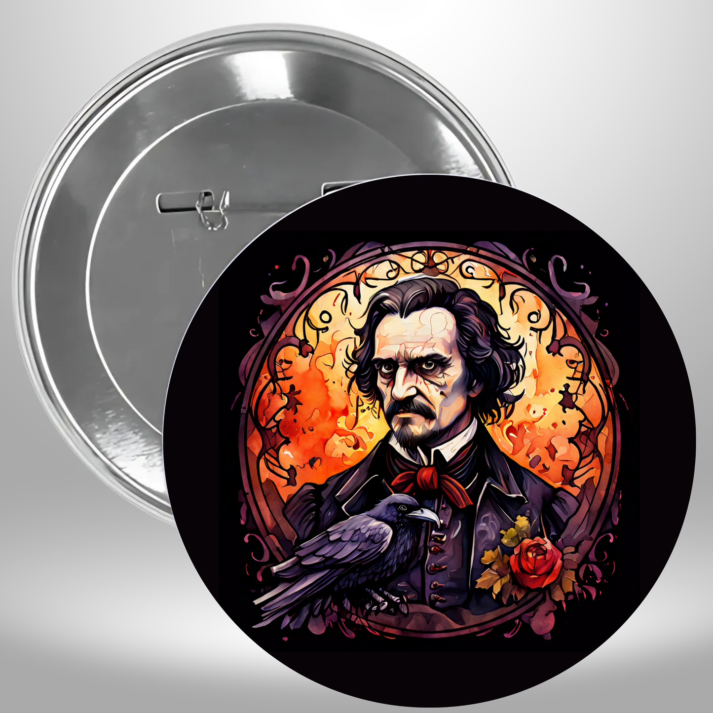Poe With Crow Pinback Button
