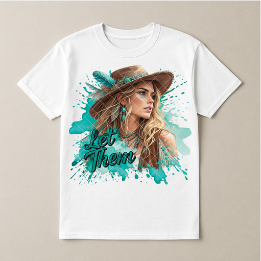 Let Them Babe Cowgirl Feather - Premium Graphic T-Shirt for Casual Wear