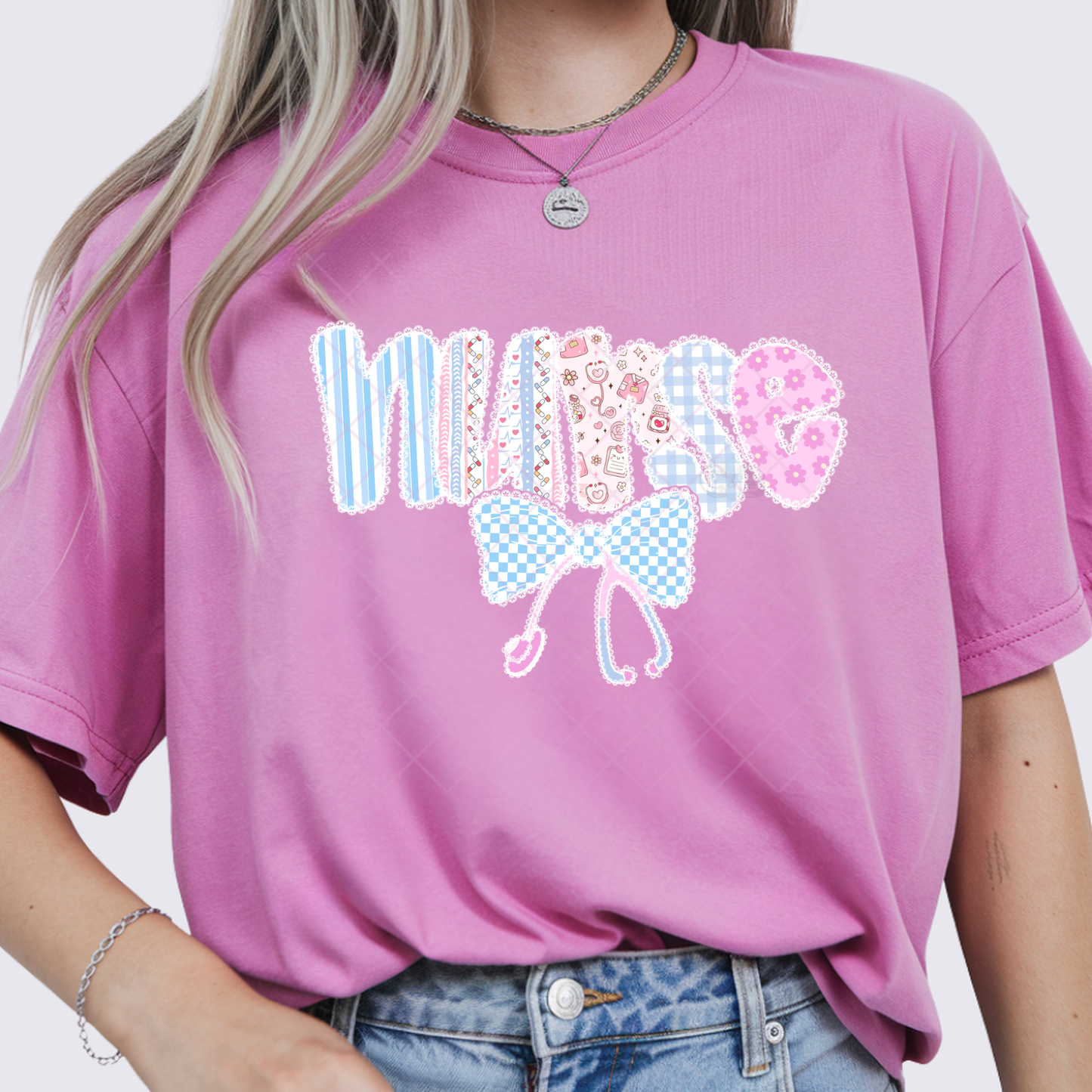 Nurse Patchwork Bow - Premium Graphic T-Shirt for Casual Wear