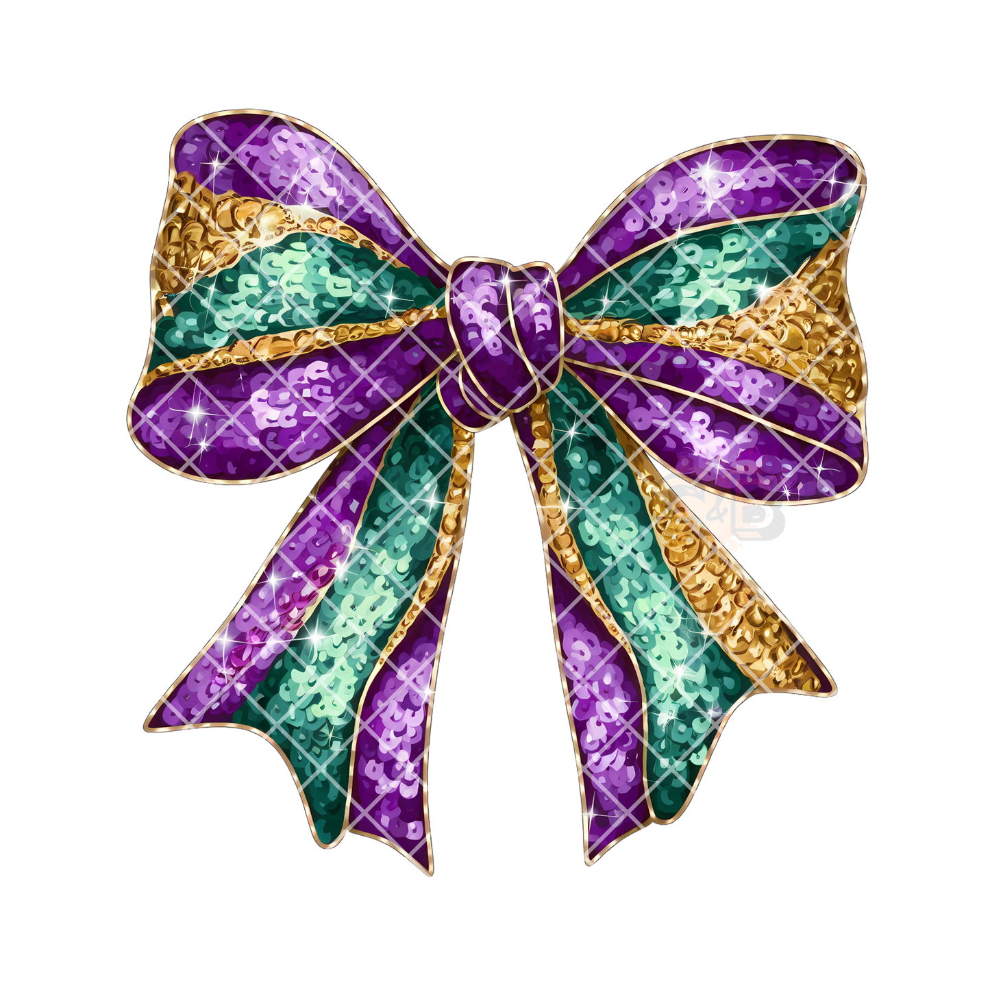 Glitter Mardi Gras colors bow PNG