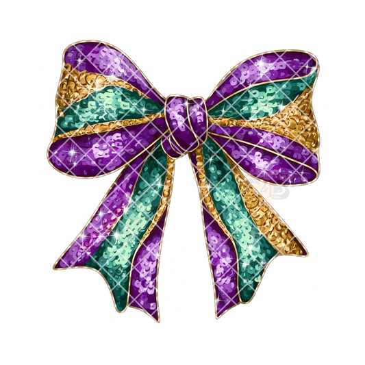 Glitter Mardi Gras colors bow PNG