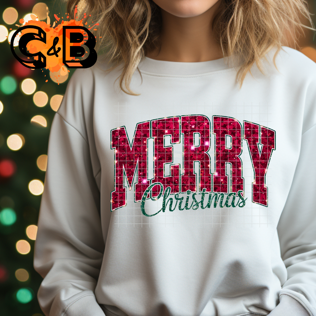 Red Glitter Merry Christmas T-Shirt