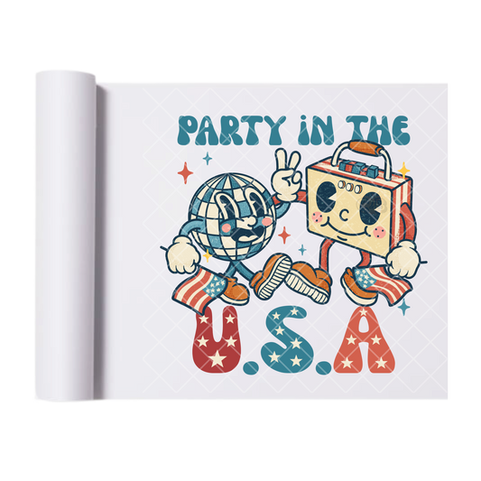 Party Disco USA - Direct Print Film Transfer for T-Shirts, Cotton, Polyester & Blends - High-Quality Print