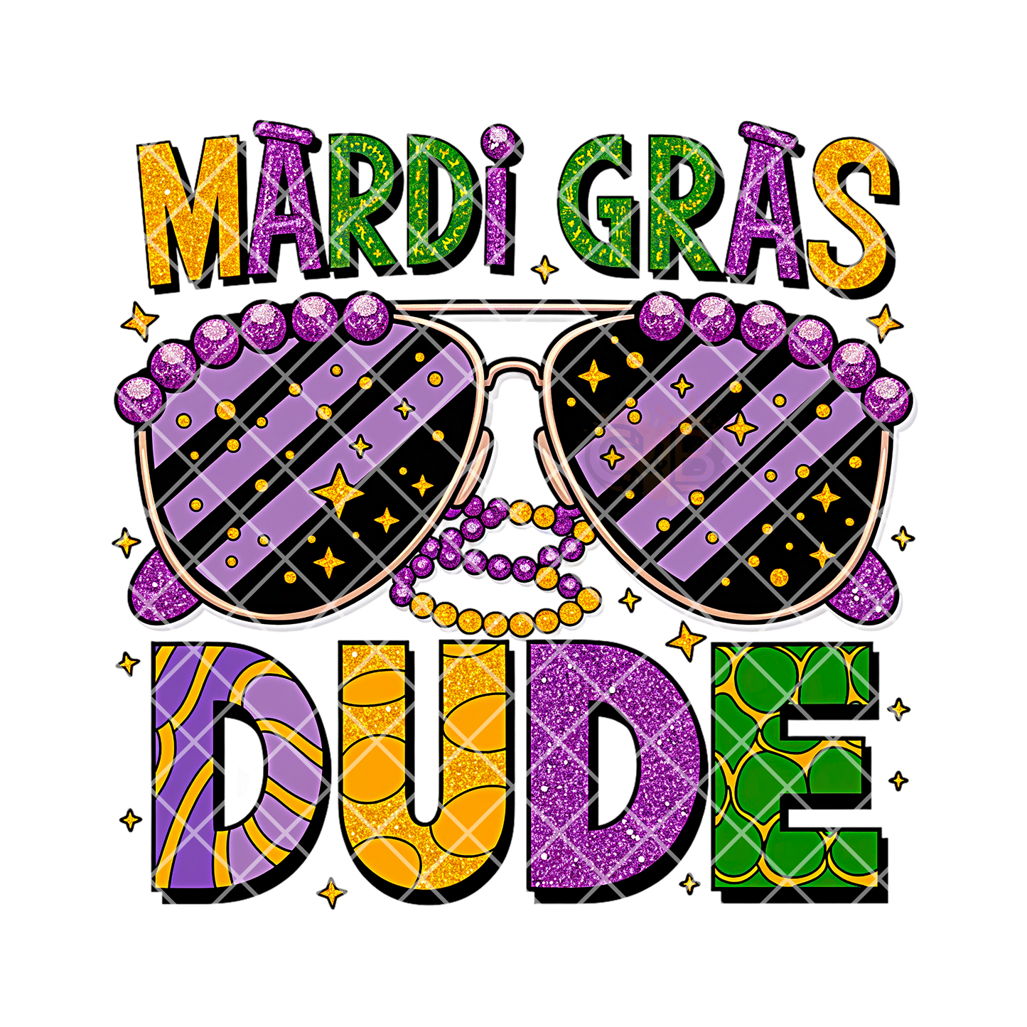 Mardi Gras dude with shades DTF film t shirt transfer