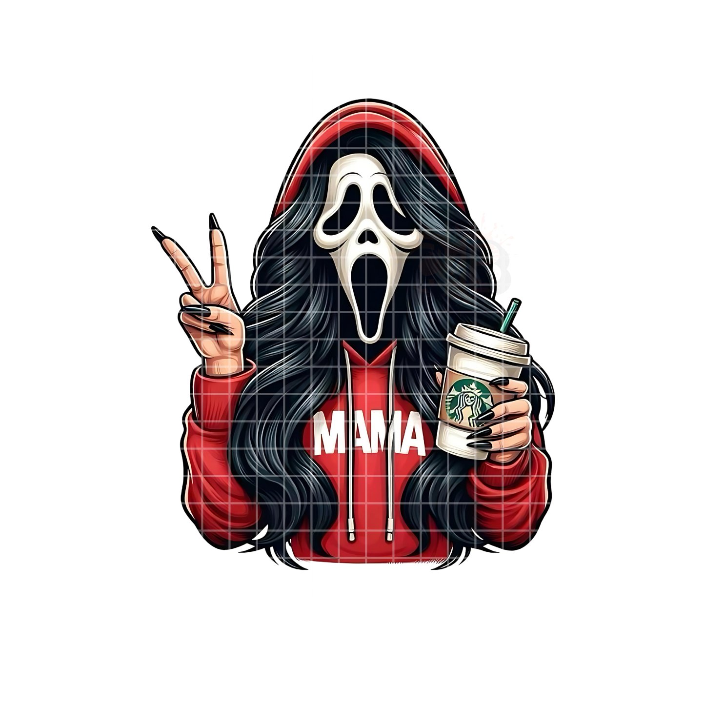 Ghostface MAMA Black Hair Red Hoodie PNG