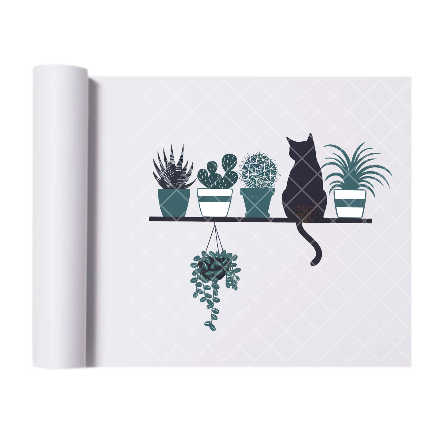 Plant Cat Shelf - Ready To Press Print Transfer for Apparel, Cotton, Polyester & Blends - High-Quality Print- Commercial Grade