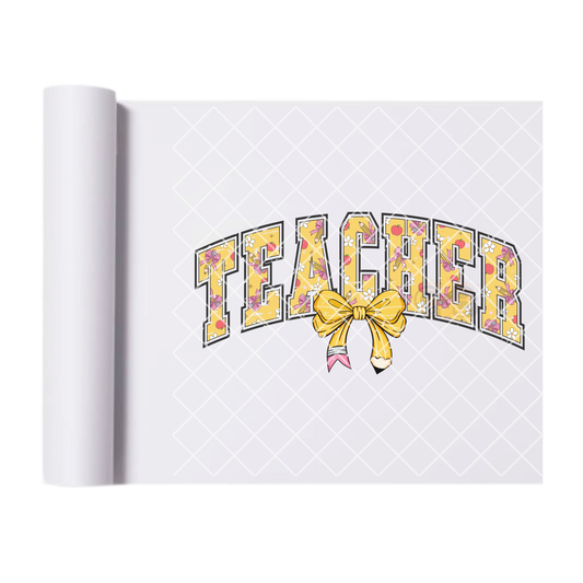 Teacher pencil theme pencil bow DTF film t shirt transfer