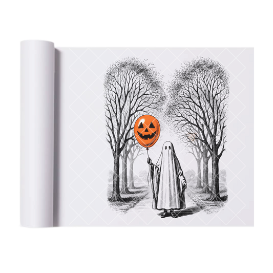 Ghost and Ballon Illustration - Ready To Press Print Transfer for Apparel, Cotton, Polyester & Blends - High-Quality Print- Commercial Grade