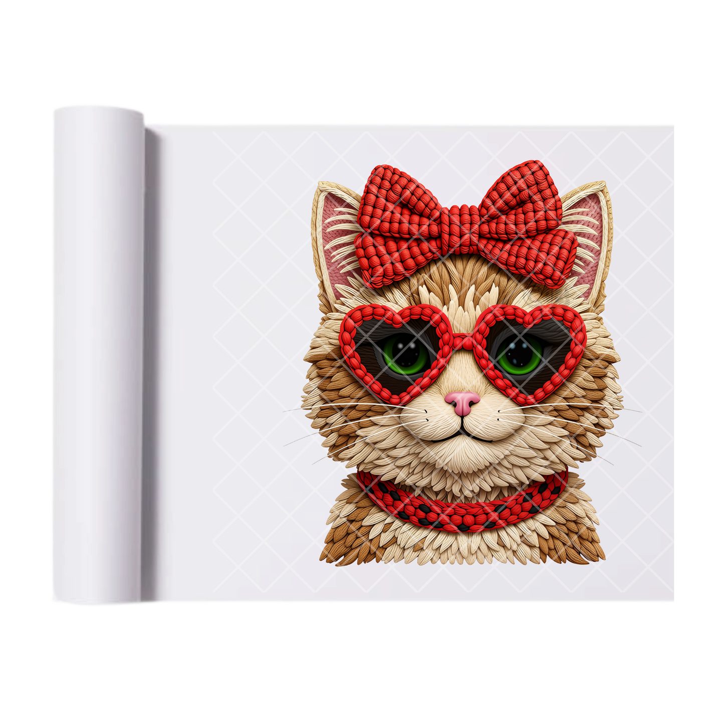 Valentines Cat Faux Yarn - Direct Transfer Print, Ready To Press For T-Shirts, Cotton, Polyester & Blends - Tshirt Business Quality
