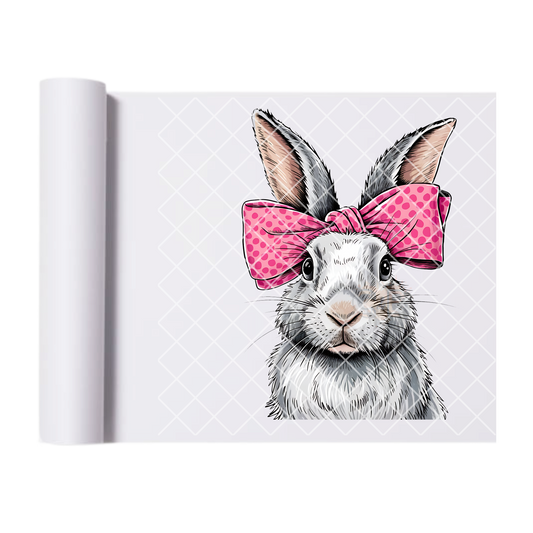 Bunny rabbit with big pink bow DTF film t shirt transfer