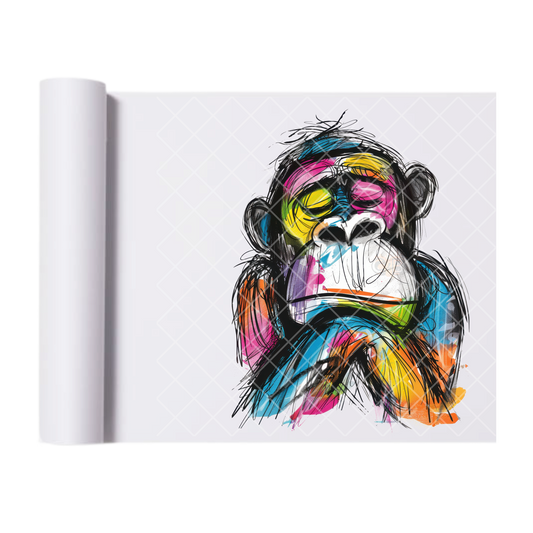 Monkey Art Sketch Painting - Direct Print Film Transfer for Trendy T-Shirts, Cotton, Polyester & Blends - High-Quality Print