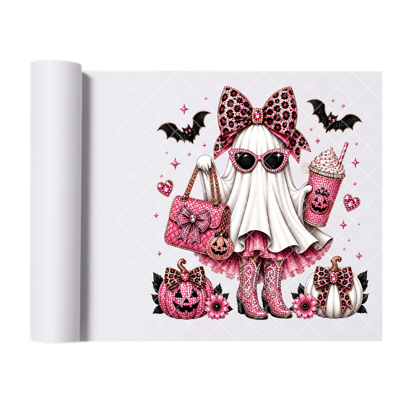 Boujie Pink Ghost - Ready To Press Print Transfer for Apparel, Cotton, Polyester & Blends - High-Quality Print- Commercial Grade