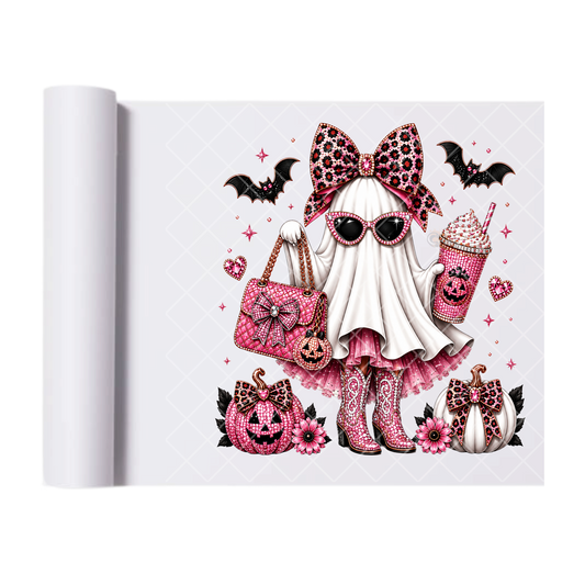 Boujie Pink Ghost - Ready To Press Print Transfer for Apparel, Cotton, Polyester & Blends - High-Quality Print- Commercial Grade
