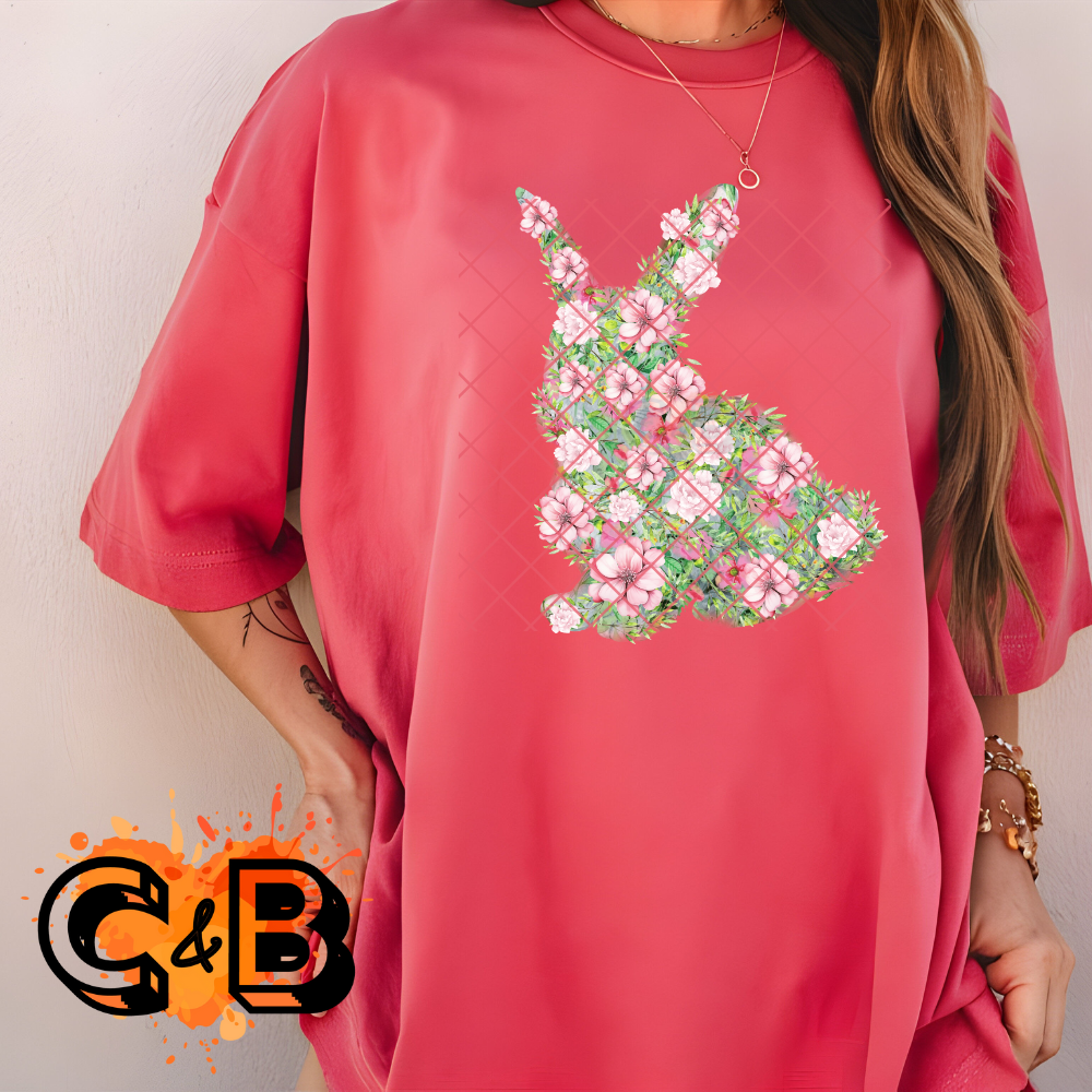 Flower rabbit silhouette DTF film t shirt transfer