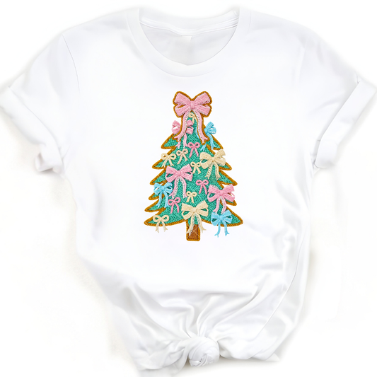 Bow Christmas Tree Faux Stitch - Premium Graphic T-Shirt for Casual Wear