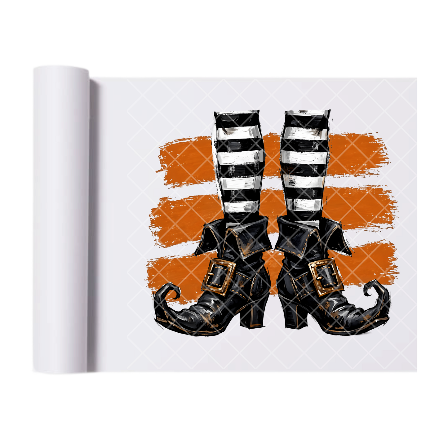 Witch Shoes w/ Orange Lines - Ready To Press Print Transfer for Apparel, Cotton, Polyester & Blends - High-Quality Print- Commercial Grade