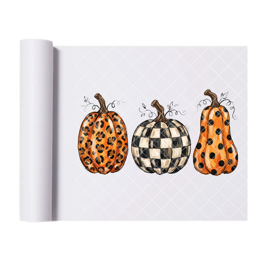 Three Preppy Pumpkins - Ready To Press Print Transfer for Apparel, Cotton, Polyester & Blends - High-Quality Print- Commercial Grade