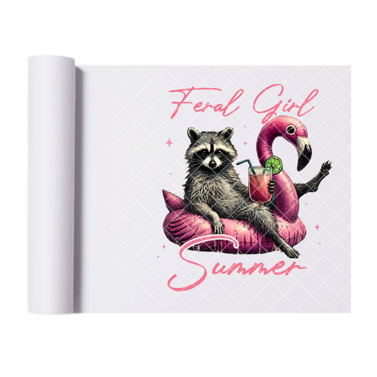 Raccoon Girl Summer - Direct Print Film Transfer for Trendy T-Shirts, Cotton, Polyester & Blends - High-Quality Print