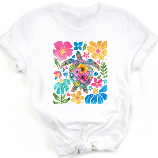 Water Color Sea Turtle Flowers - Premium Graphic Trendy T-Shirt for Casual Wear